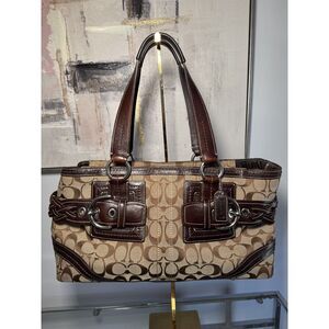 Vintage Coach Brown Signature Buckle Shoulder Tote Bag